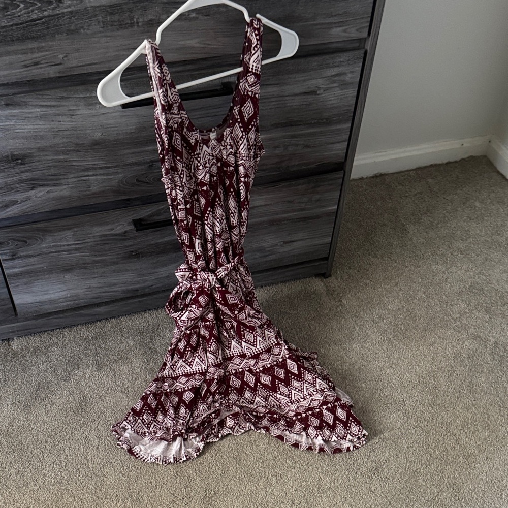 Latched mama romper Burgundy and White Patterned
